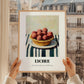 Lychee – on Striped Tablecloth, Fruit Still Life, styled in a charming Paris street view