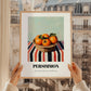 Persimmon – on Striped Tablecloth, Fruit Still Life, styled in a charming Paris street view