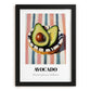 Avocado – on Striped Tablecloth, Vegetable Illustration, in sleek black frame
