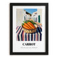 Carrot – White village Urban Café Scene, Vegetable Print, in sleek black frame