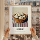 Garlic – on Striped Tablecloth, Vegetable Wall Art, styled in a charming Paris street view