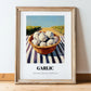Garlic – Green Valley Landscape, Vegetable Poster, in wooden frame leaning on the floor