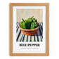 Bell Pepper – on Striped Tablecloth, Vegetable Painting, set in oak frame