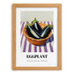 Eggplant – on Striped Tablecloth, Vegetable Art, set in oak frame