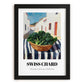 Swiss Chard – White village Outdoor Café Scene, Vegetable Wall Painting, in sleek black frame