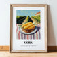 Corn – Green Valley Landscape, Vegetable Still Life, in wooden frame leaning on the floor