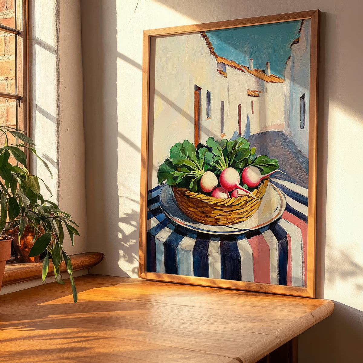 Radish – White village Café on the Corner, Vegetable Poster, clean layout with no caption