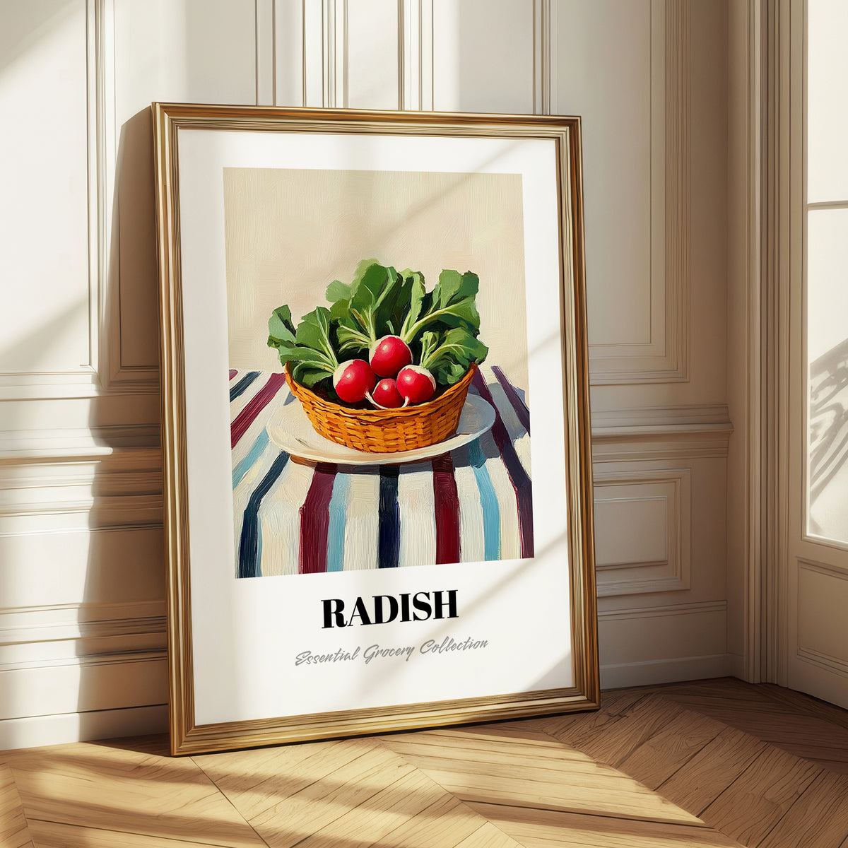 Radish – on Striped Tablecloth, Vegetable Wall Decor