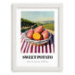 Sweet Potato – Valley Café Scene, Vegetable Wall Decor, placed in minimal white frame