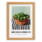 Brussels Sprouts – on Striped Tablecloth, Vegetable Poster, set in oak frame