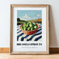 Brussels Sprouts – Green Valley Landscape, Vegetable Poster, in wooden frame leaning on the floor