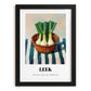 Leek – on Striped Tablecloth, Vegetable Illustration, in sleek black frame