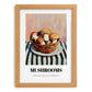 Mushrooms – on Striped Tablecloth, Vegetable Illustration, set in oak frame
