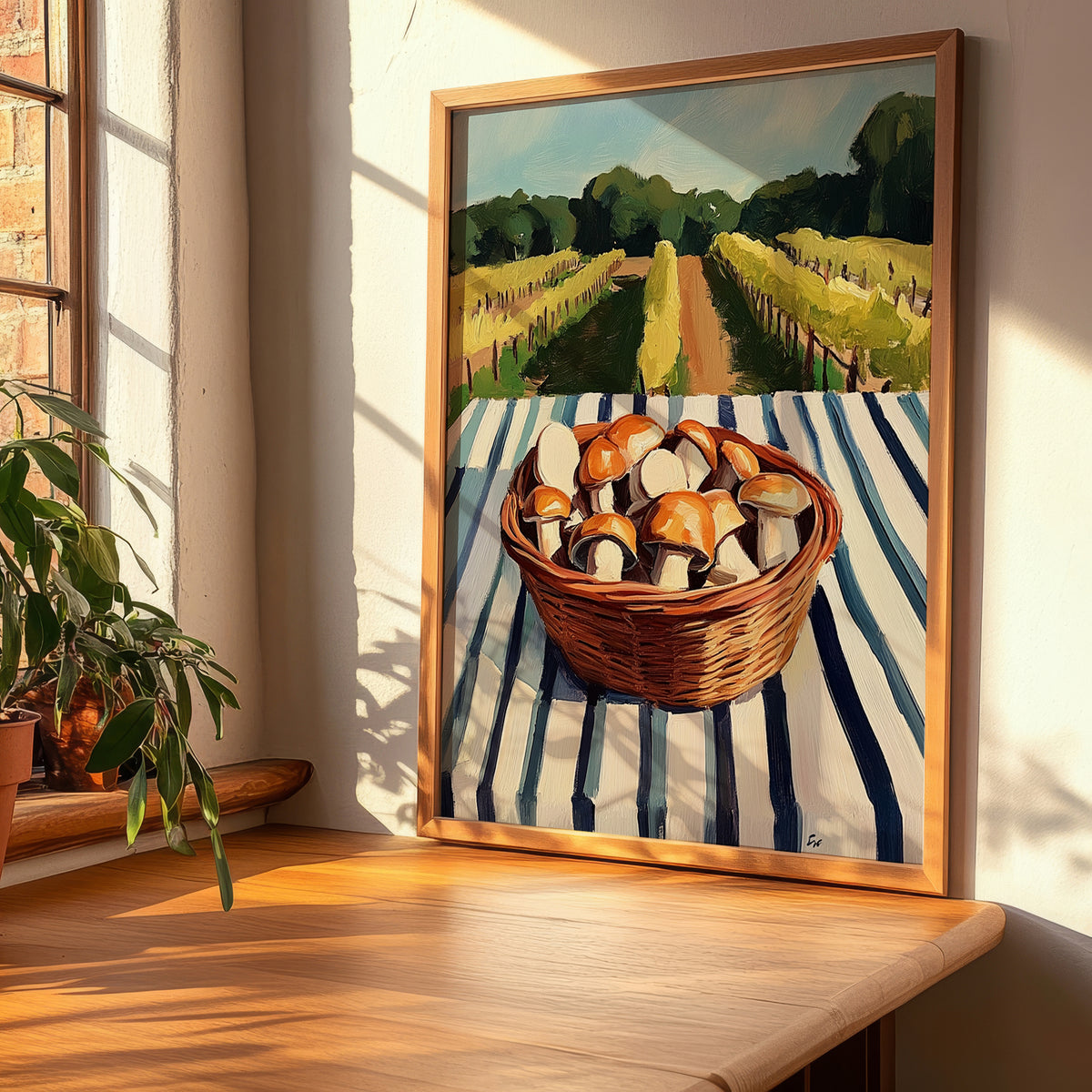 Mushrooms – Green Valley Landscape, Vegetable Painting, clean layout with no caption