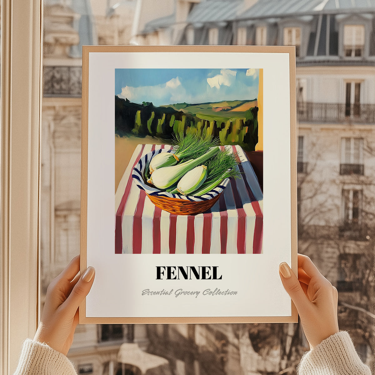 Fennel – Valley Café Scene, Vegetable Painting, styled in a charming Paris street view