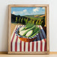 Fennel – Valley Café Scene, Vegetable Painting, no-text version framed in wood