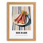 Rhubarb – on Striped Tablecloth, Vegetable Wall Decor, set in oak frame