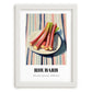 Rhubarb – on Striped Tablecloth, Vegetable Wall Decor, placed in minimal white frame