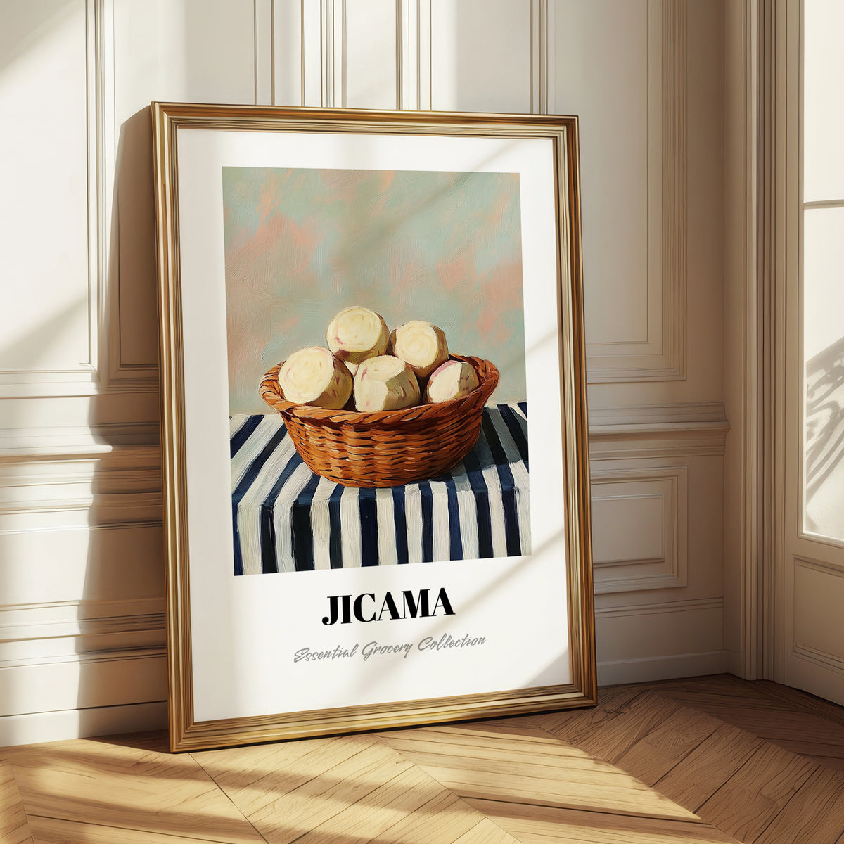 Jicama – on Striped Tablecloth, Vegetable Wall Art