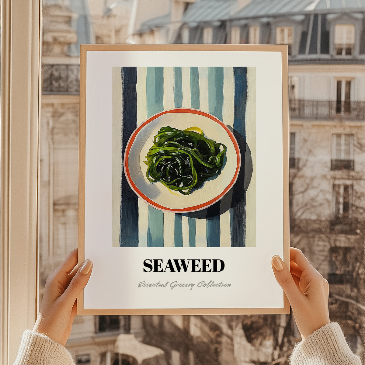 Seaweed – on Striped Tablecloth, Fresh Herbs Still Life, styled in a charming Paris street view