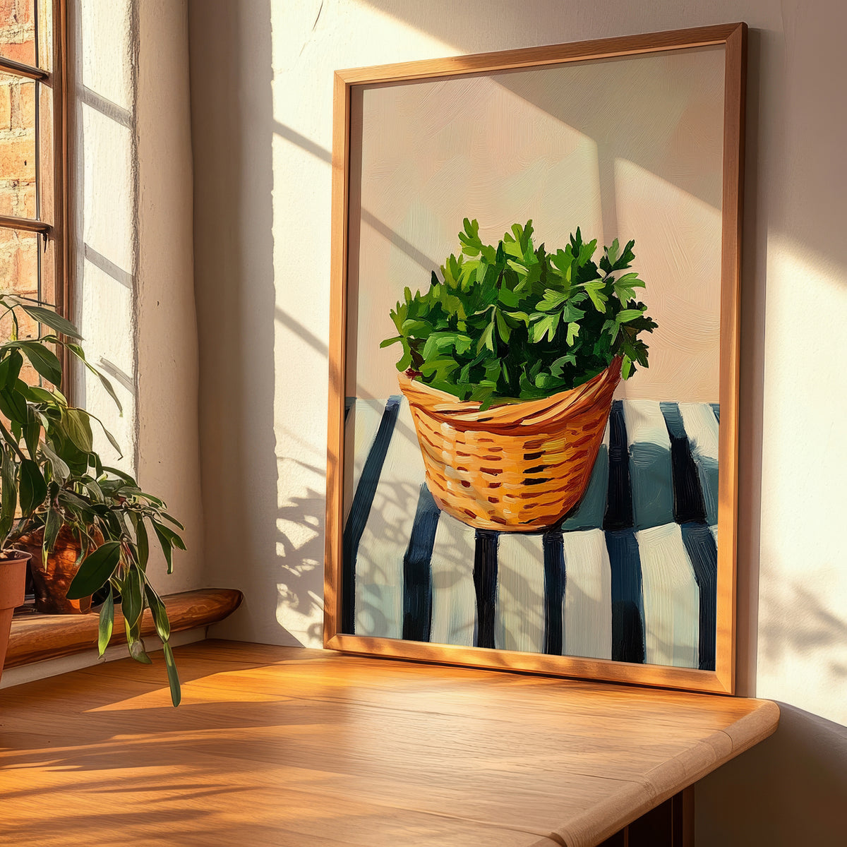 Parsley – on Striped Tablecloth, Fresh Herbs Illustration, clean layout with no caption