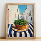 Oregano – White village Street Café Scene, Fresh Herbs Print, no-text version framed in wood