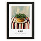 Sage – on Striped Tablecloth, Fresh Herbs Painting, in sleek black frame