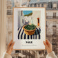 Sage – White village Street Café Scene, Fresh Herbs Illustration, styled in a charming Paris street view