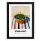 Tarragon – on Striped Tablecloth, Fresh Herbs Still Life, in sleek black frame