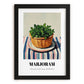 Marjoram – on Striped Tablecloth, Fresh Herbs Poster, in sleek black frame
