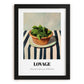 Lovage – on Striped Tablecloth, Fresh Herbs Illustration, in sleek black frame