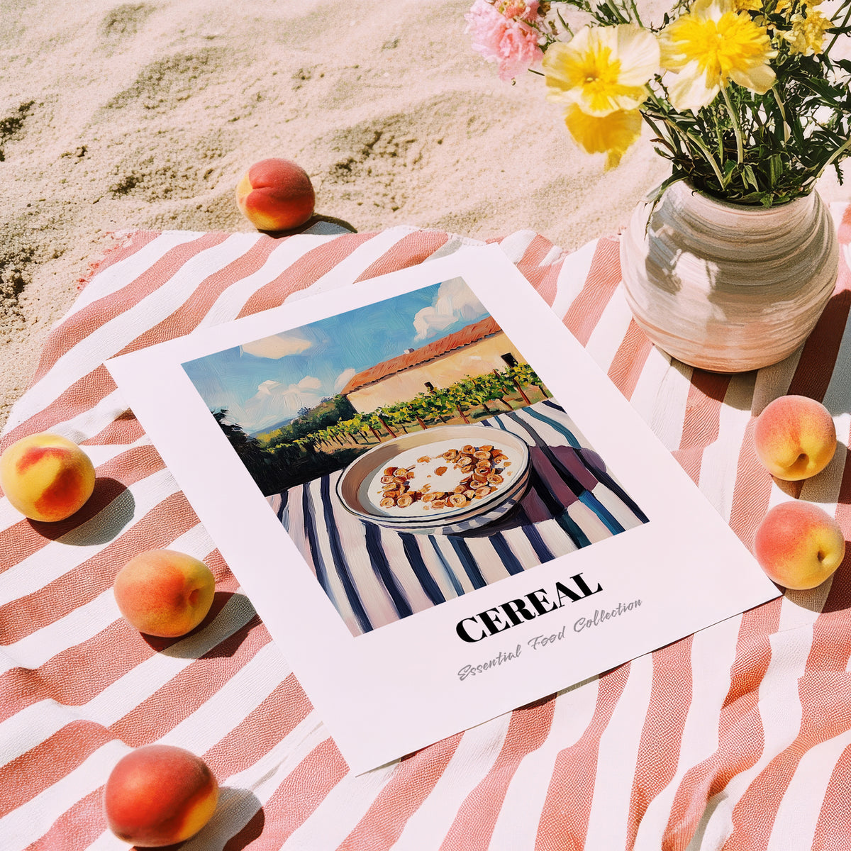 Cereal – Hillside Café View, American Food Wall Decor, unframed on coastal sand