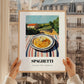 Spaghetti – Hilltop Table Scene, Italian Pasta Poster, styled in a charming Paris street view