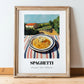 Spaghetti – Hilltop Table Scene, Italian Pasta Poster, in wooden frame leaning on the floor