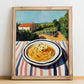 Spaghetti – Hilltop Table Scene, Italian Pasta Poster, no-text version framed in wood