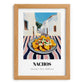 Nachos – White village Café on the Corner, Mexican Cheese Illustration, set in oak frame