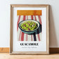 Guacamole – on Striped Tablecloth, Mexican Food Still Life, in wooden frame leaning on the floor