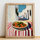Salsa – White village Urban Café Scene, Mexican Food Illustration, no-text version framed in wood