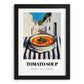 Tomato Soup – White village Outdoor Café Scene, American Food Still Life, in sleek black frame