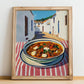 Goulash – White village Urban Café Scene, Hungarian Food Illustration, no-text version framed in wood