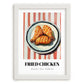 Fried Chicken – on Striped Tablecloth, American Food Still Life, placed in minimal white frame