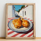 Fried Chicken – White village Urban Café Scene, American Food Poster, no-text version framed in wood