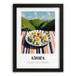 Gyoza – Hilltop Café Scene, Japanese Food Wall Decor, in sleek black frame