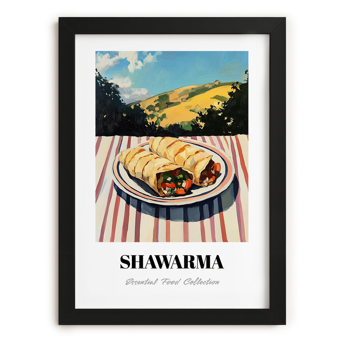 Shawarma – Hilltop Café Scene, Middle Food Wall Art, in sleek black frame