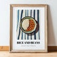 Rice And Beans – on Striped Tablecloth, Latin Food Wall Art, in wooden frame leaning on the floor