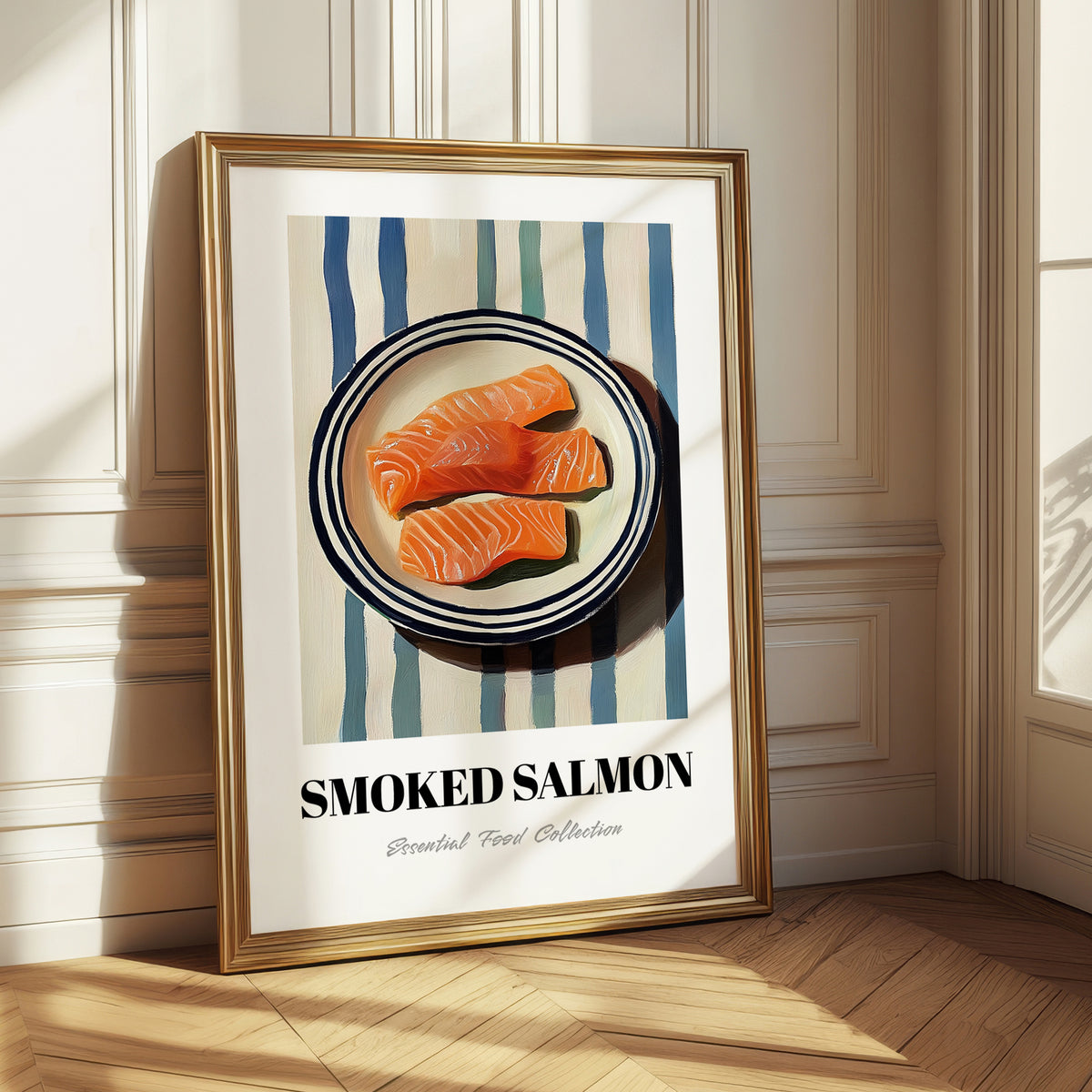 Smoked Salmon – on Striped Tablecloth, Norwegian Food Art