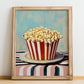 Popcorn – on Striped Tablecloth, American Food Painting, no-text version framed in wood