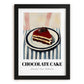 Chocolate Cake – on Striped Tablecloth, American Dessert Wall Illustration, in sleek black frame