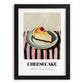 Cheesecake – on Striped Tablecloth, American Dessert Wall Decor, in sleek black frame