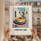 Cheesecake – White village Outdoor Café Scene, American Dessert Poster, styled in a charming Paris street view